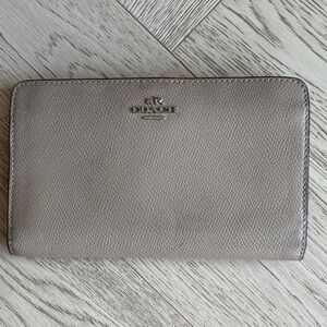 Coach Taupe Leather Zip Continental Wallet